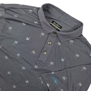 Ben Hogan Men's Medium Golf Performance Shirt Athletic Blue Palm Tree Print Polo